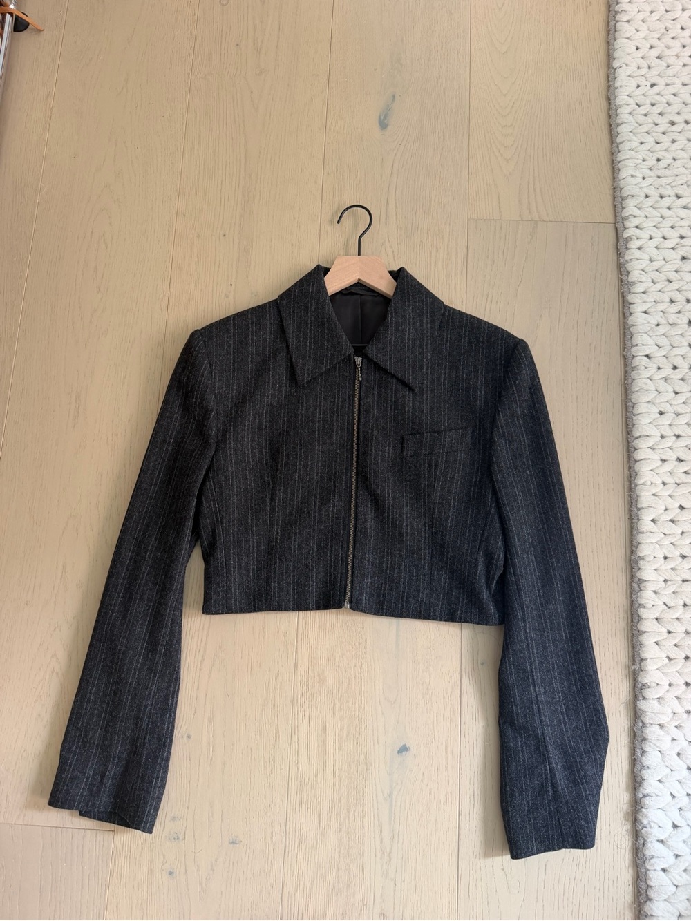 Acne Studios Jerlin Pinstripe Wool Blend Flannel Zip Jacket